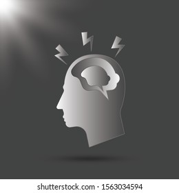 Silhouette head with brain vector flat illustration isolated