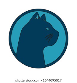 silhouette of head cat in frame circular vector illustration design