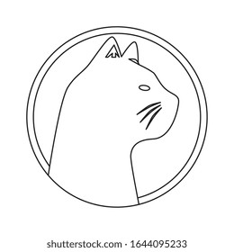 silhouette of head cat in frame circular vector illustration design