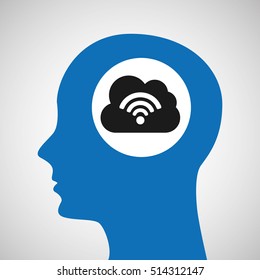 silhouette head cloud wireless wifi icon vector illustration eps 10