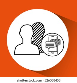silhouette head connected cellphone message social media vector illustration eps 10