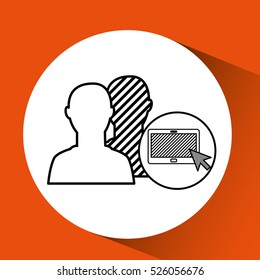 silhouette head connected tablet social media vector illustration eps 10