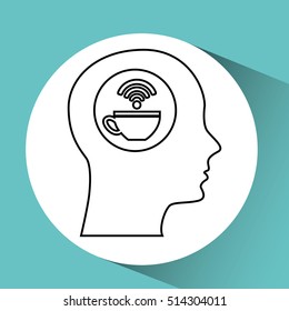 silhouette head cup coffee wifi icon vector illustration eps 10