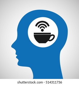 silhouette head cup coffee wifi icon vector illustration eps 10