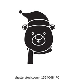 silhouette head of cute bear character merry christmas vector illustration design