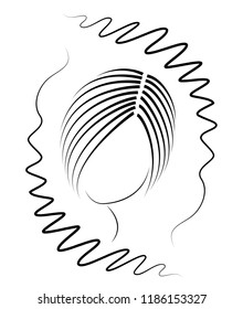 Silhouette of a head of a cute lady in a creative frame. A girl shows her hair on medium and short hair. Suitable for logo, advertising. Vector illustration.
