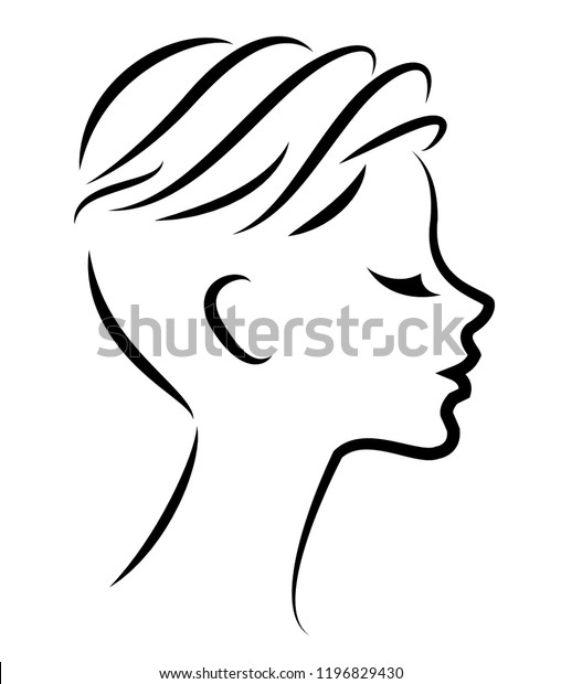 Silhouette Head Cute Lady Girl Shows Stock Vector Royalty Free