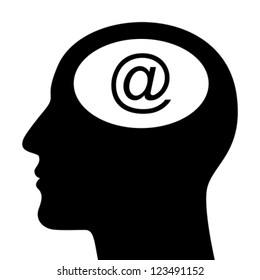 SIlhouette of head with email sign isolated on white