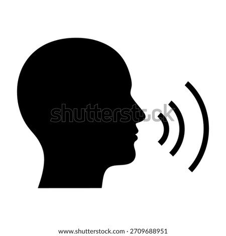 Silhouette of a head emitting sound waves vector icon represents speaking or communication vector