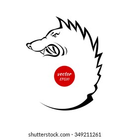 Silhouette head with an evil wolf isolated on white background. Vector illustration.