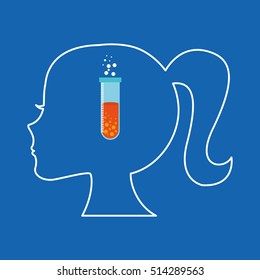 silhouette head girl student laboratory tube vector illustration eps 10