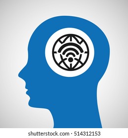 silhouette head globe wireless wifi icon vector illustration eps 10