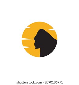 silhouette head gorilla with sunset logo symbol icon vector graphic design illustration idea creative