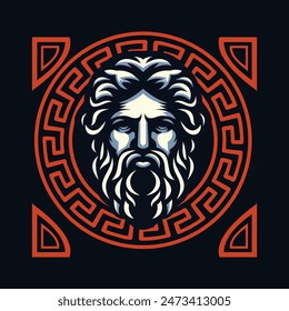 silhouette head of greek god Zeus in retro logo style