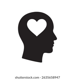 Silueta de una cabeza con una forma de corazón en el interior que representa el amor y las emociones en el concepto de la mente