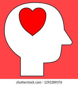 SIlhouette of head with heart symbol. Vector illustration