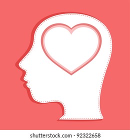 silhouette of head with hearts instead of brain. vector