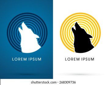 Silhouette  Head Howling wolf with line moon light, sign ,logo, symbol, icon, graphic, vector.