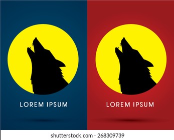 Silhouette Head Howling Wolf With Moon Light, Sign ,logo, Symbol, Icon, Graphic, Vector.