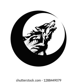 silhouette head of howling wolf vector  logo