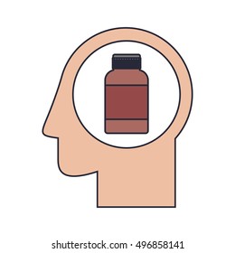 Silhouette head human with remedy bottle