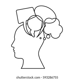 silhouette head human with set dialog cloud icon vector illustration