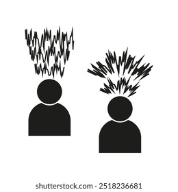 Silhouette head icons. Stress and anxiety symbols. Mental health vector illustration.