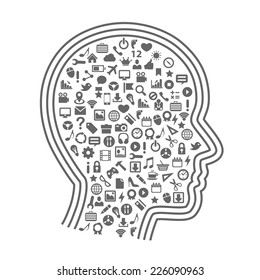 Silhouette head with icons. Vector illustration