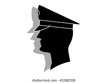 A silhouette of the head of the man in a cap