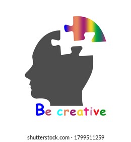 Silhouette del jefe del hombre mostrando el concepto de creatividad. Todo está en el fondo blanco. 