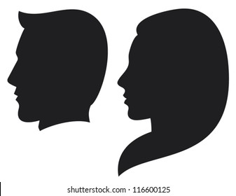 silhouette head of a man and woman