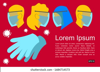 Silhouette head man and women wearing face mask and protector and glove | EPS10