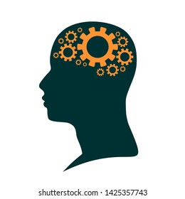 Silhouette of a head. Mental health relative design template. Gears group as a symbol of a brains