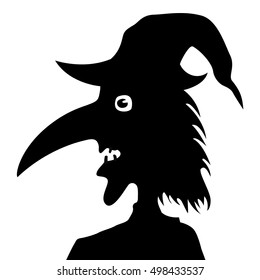 Silhouette of the head of the old witch isolated on a white background
