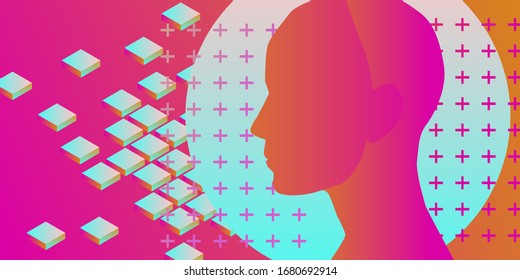 Silhouette of a head profile. Conceptual minimalist illustration of Artificial intelligence or Human Psychology.