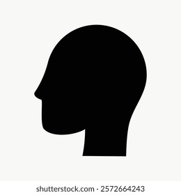 Silhouette of a head in profile, featuring a simple, minimalist design. The silhouette emphasizes the head's outline, creating a striking visual effect. Vector element isolated on white.