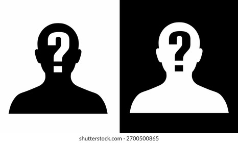 Silhouette Head with Question Mark Confusion Identity Unknown Concept