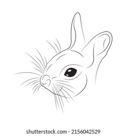 La silueta de la cabeza de un conejo sobre un fondo blanco es de un estilo lineal. El diseño es adecuado para tatuajes modernos, decoración, logotipo, insignia, símbolo del año, estampado de camisetas. Vector aislado