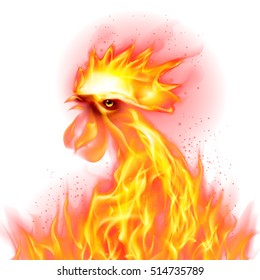 Silhouette of Head Red Cock. Fire Rooster Symbol of the New Year by Chinese Calendar. Christmas Card New Years design on White