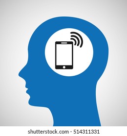 silhouette head smartphone wireless wifi icon vector illustration eps 10