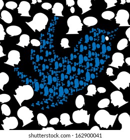 Silhouette head social networking ,social network bird vector background .