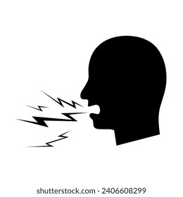 The silhouette of the head spoke in a loud voice. Voice control and interaction. Speaking concept isolated on white background. Vector illustration