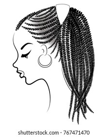 Silhouette of a head of a sweet lady. African American girl shows her hair on long and medium hair. The woman is beautiful and stylish. Vector illustration.