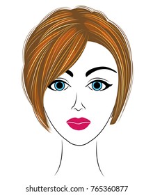 Silhouette of a head of a sweet lady. The girl demonstrates her hair, cuts her short hair. The woman is beautiful and stylish. Vector illustration.