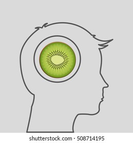 silhouette head with tasty kiwi icon graphic vector illustration eps 10