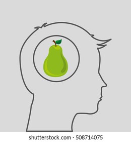 silhouette head with tasty pear icon graphic vector illustration eps 10