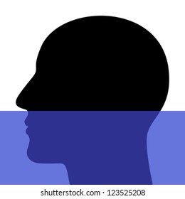 A silhouette of a head underwater