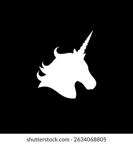Silhouette head unicorn icon isolated on black background