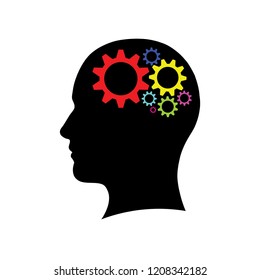 Silhouette of a head. wiith gears inside thinking on a white background - vector