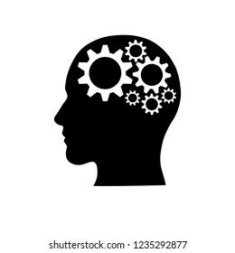 Silhouette of a head. wiith gears inside thinking - vector